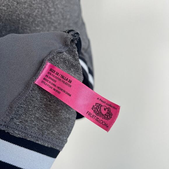 Fruit of the Loom Gray Padded Sports Bra Lounge Striped Band Racerback Size 38 - Picture 3 of 8